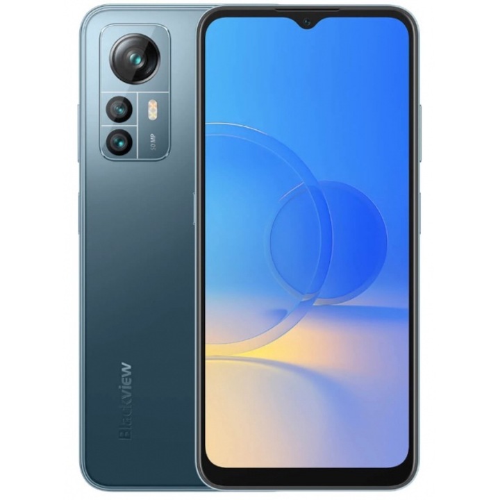 Мобилен телефон Blackview A85 Blue, 4G, 6.56" HD+, 8GB RAM, 128GB ROM, Android 12, Unisoc T606 Octa Core, Bt. v5.0, NFC, 4480mAh, Dual SIM