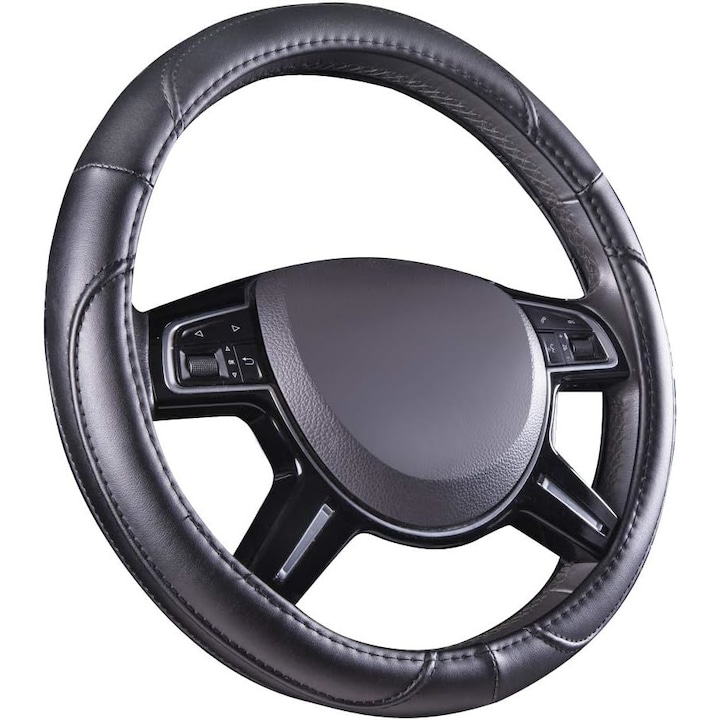 Husa volan premium din piele Amazon Basics, 38 cm, negru