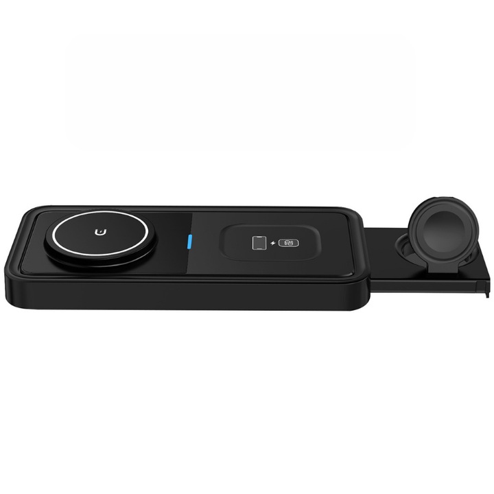 Incarcator Wireless 4 in 1, Incarcare Rapida 15 W, 1 x USB, 1 x USB Type C, pentru Samsung, Iphone, Compact, Negru