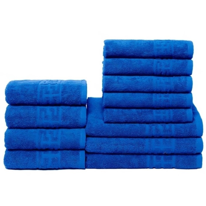 Комплект 12 кърпи за баня, памук, гръцки десен, 500g/m², тъмносини