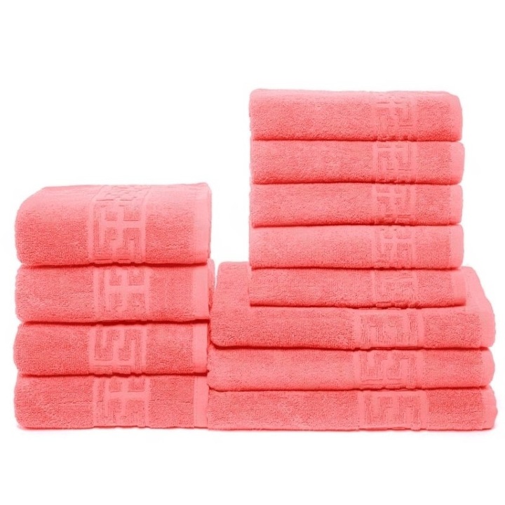Комплект от 12 кърпи за баня, памук, обикновен, гръцка граница, 500g/m², Corai