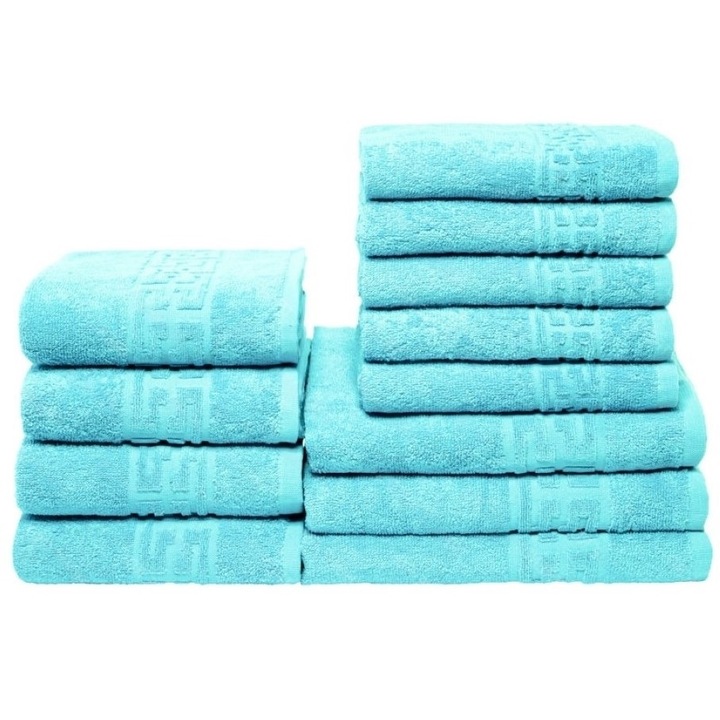 Комплект 12 кърпи за баня, памук, обикновен, гръцка граница, 500g/m², Blue Sky