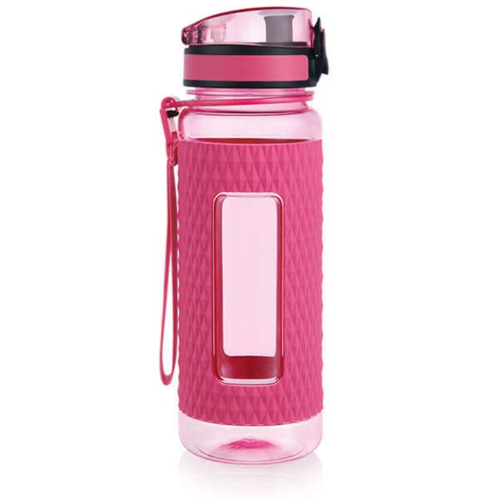 Бутилка за вода Jurco, ергономична, за спорт, фитнес, тренировка, пластмаса, без бисфенол А, 246 х 70 мм, 800 мл, розова