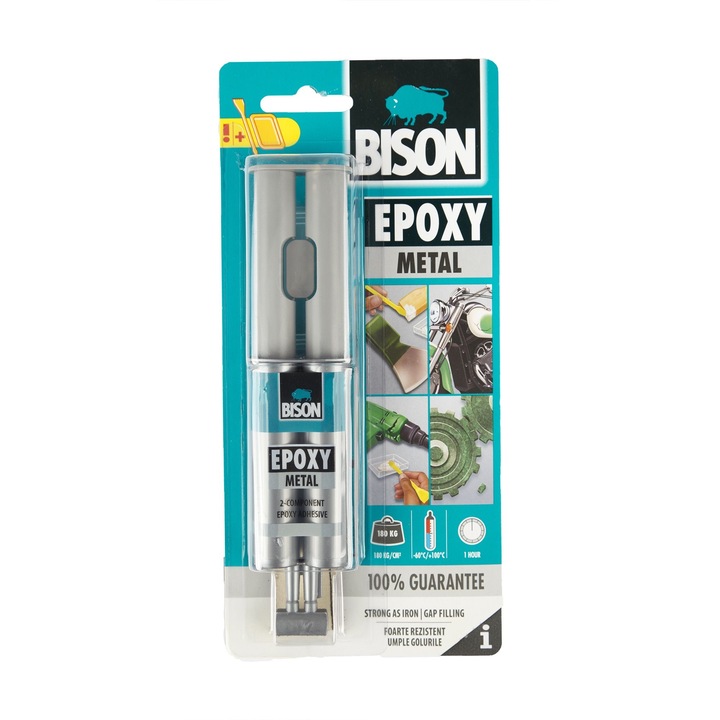 Adeziv Bison Epoxy, de reparare, pentru metal, 2 x 12 ml, gri