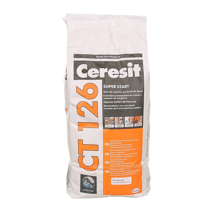 Glet de ipsos Ceresit CT 126, pentru fixare placi gips carton, interior, alb, 5 kg