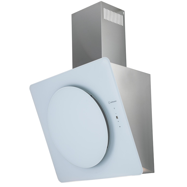 Декоративен аспиратор за вграждане Turbionaire TIS60WW, Всмукателна мощност 653 mc/h, Безчетков мотор, Бърз таймер, Дигитален дисплей, Сензорно управление, LED осветление, Периметрово засмукване, Клас A++, 60 см, Бял