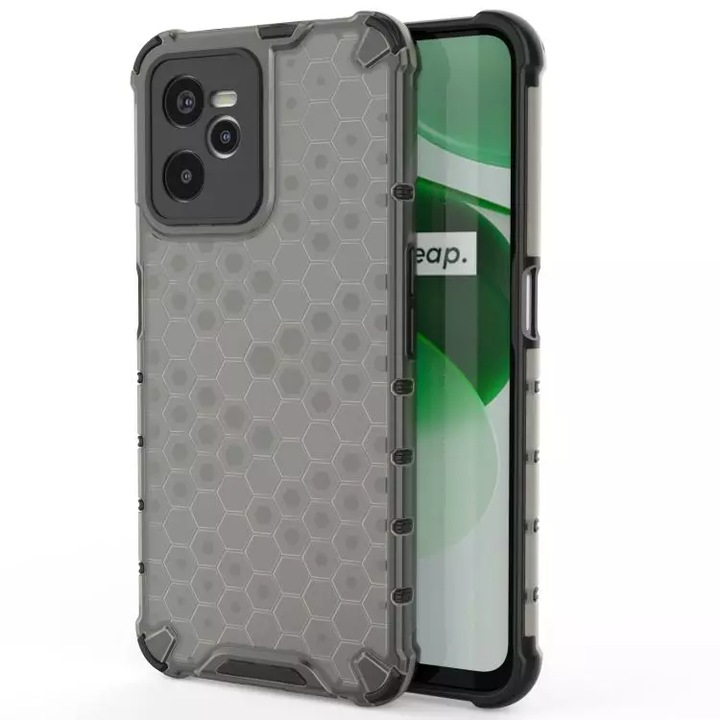 Калъф Honeycomb, съвместим с Realme C31, удароустойчив, защита на ъглите, черен