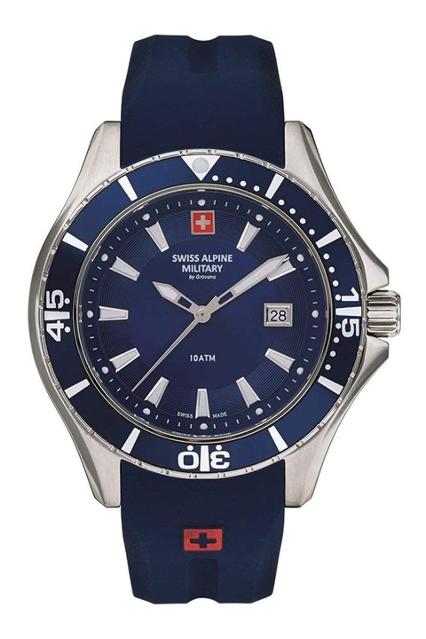 Swiss Alpine Military, Szilikonszíjas rozsdamentes acél karóra, Tengerészkék