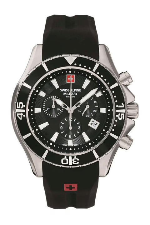 Swiss Alpine Military, Ceas cronograf cu o curea din silicon, Negru