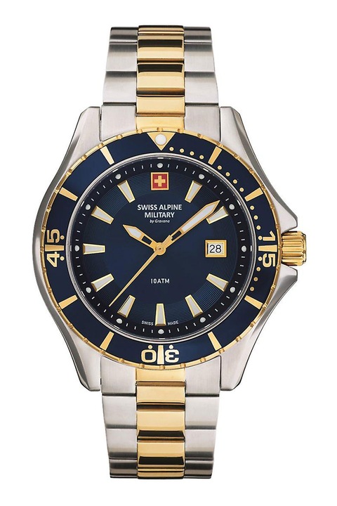 Swiss Alpine Military, Ceas cu model bicolor Swiss Made, Auriu rose, Argintiu