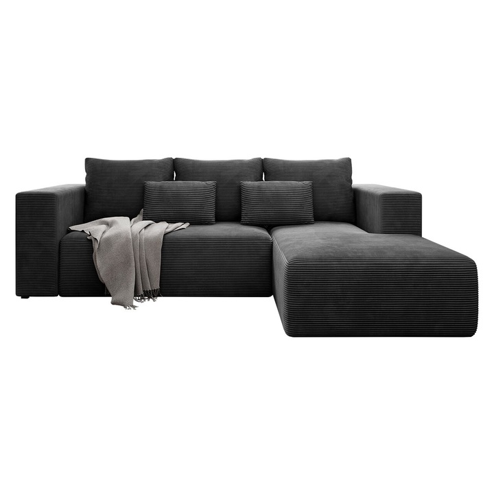 Coltar Stripes, MIRJAN24, Dreapta, Gri inchis, 255x161x91 cm