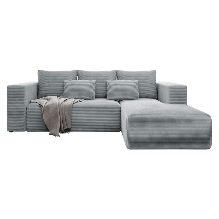 Coltar Stripes, MIRJAN24, Dreapta, Gri, 255x161x91 cm