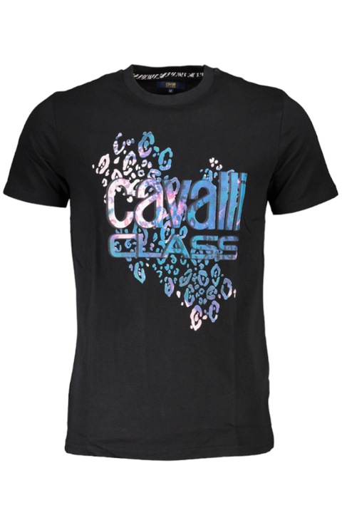 Tricou barbati din bumbac cu aplicatie logo, Cavalli Class, negru, Negru