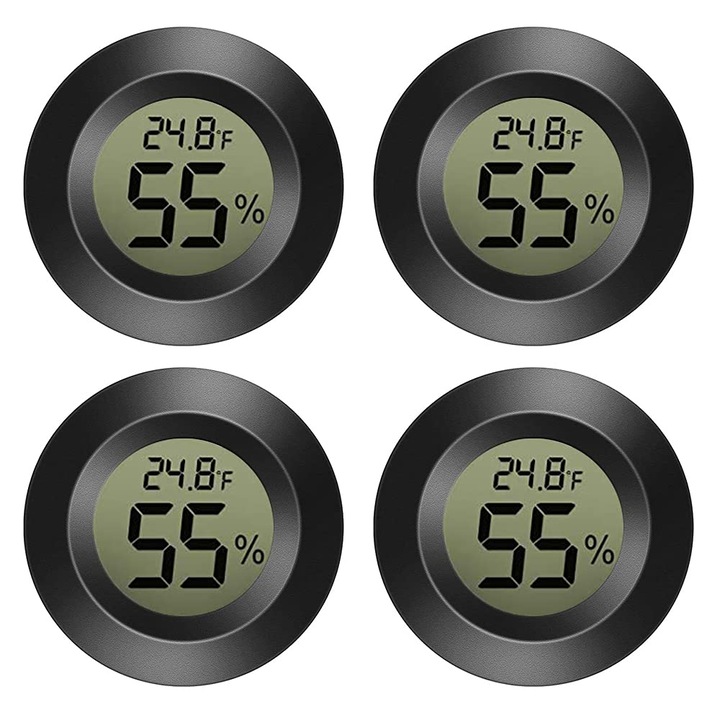 Set 4 termometre interior, ABS, 45 x 15.5 mm, Negru