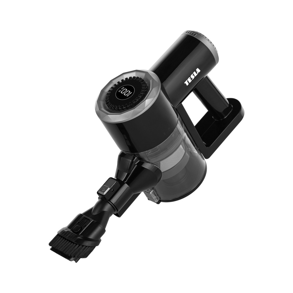 Aspirator vertical portabil fara fir TESLA Purestar E20, 220W, tehnologie ciclonica, 2 trepte de putere, 0.9 L, Turbo brush
