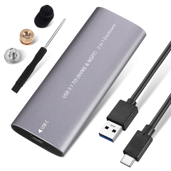 Кутия за SSD Delphi SHL-R320, USB 3.1 - M.2 SATA+NVME, Сив