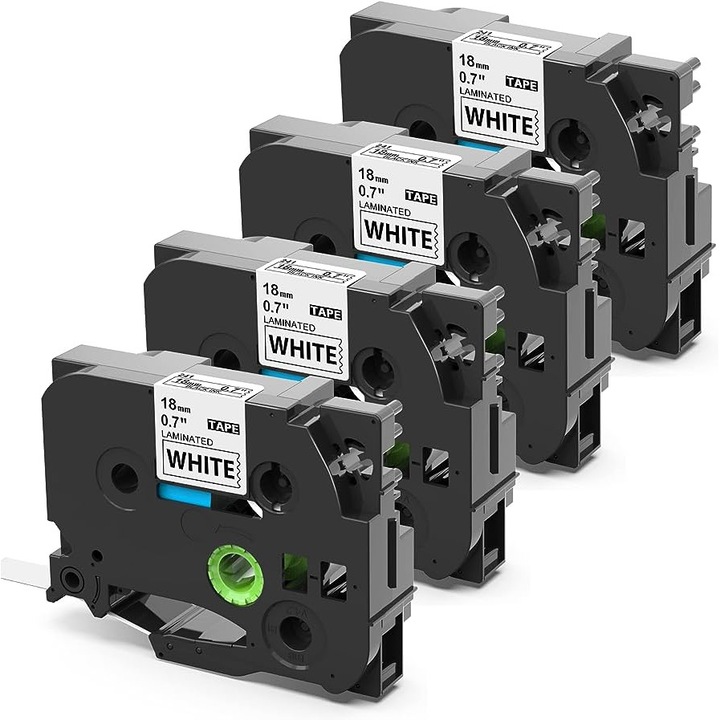 Set 4 casete etichete autocolante compatibile cu Brother Tze241 18mm x 8m negru/alb TZ-241/TZe-241