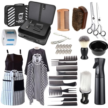 Set barber complet Ardette, BarberBox, 15 piese, cu foarfeca tuns filat