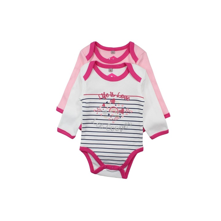 Set doua body-uri copii, 100% bumbac, alb/roz, Life is Love, Lee Cooper, Alb/Roz