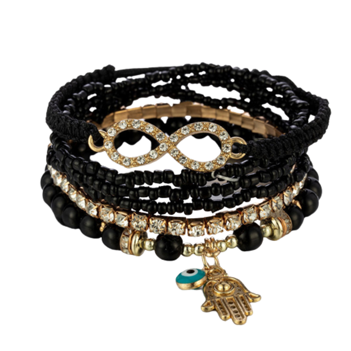 Set 6 bratari Hamsa, Mana lui Fatima, infinit cu cristale