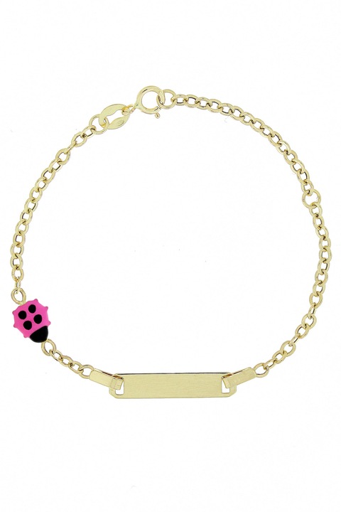 Bratara copii aur 14K cu placuta si gargarita roz