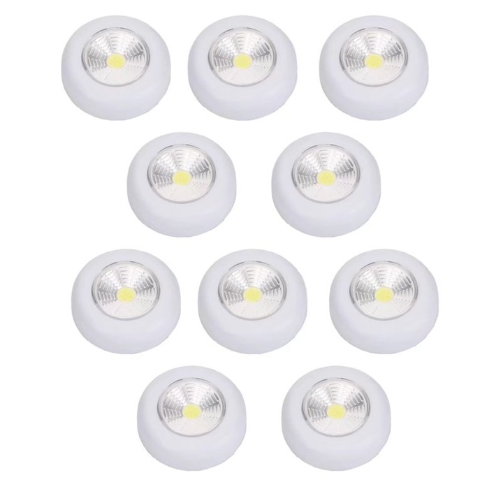 Set 10 spoturi LED, Functionare cu baterii, Alb