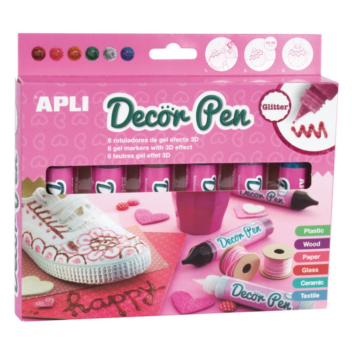 Гел маркер, APLI Kids, 3D ефект, 6 цвята, 14+ години
