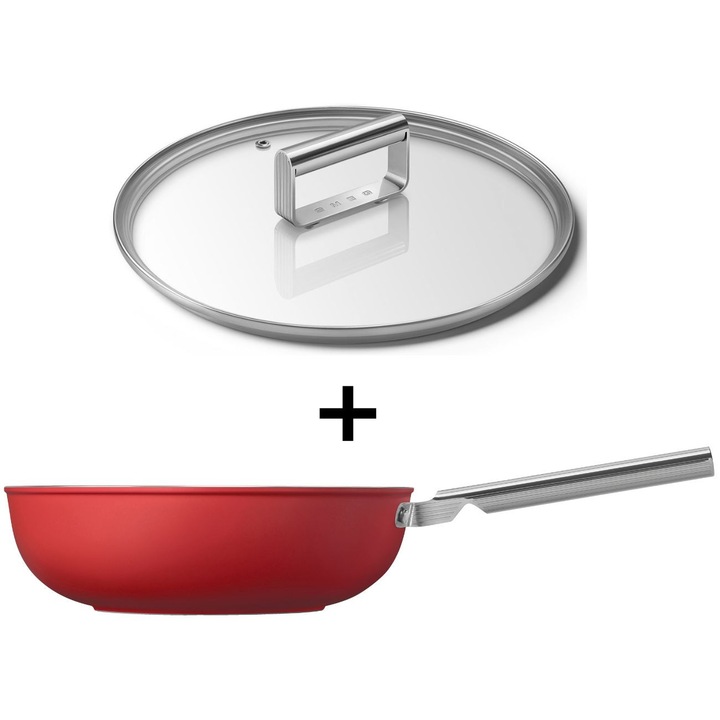Уок тиган Smeg CKFW3001RDM, Обем 5.3 л., Диаметър 30 см, Червен