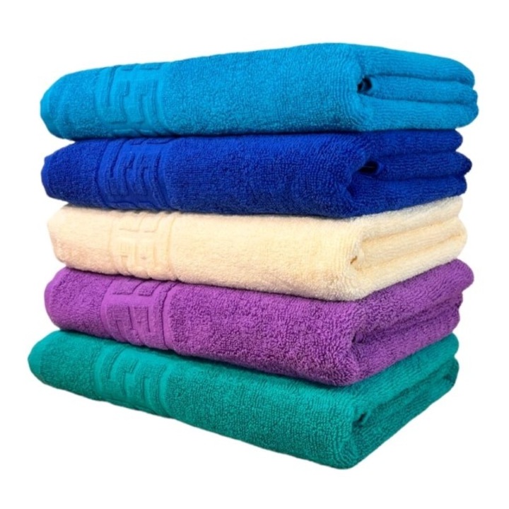 Set 5 prosoape de maini, Bumbac, Uni, Bordura Greceasca, 500g/m², 30X50cm, M2, Multicolor