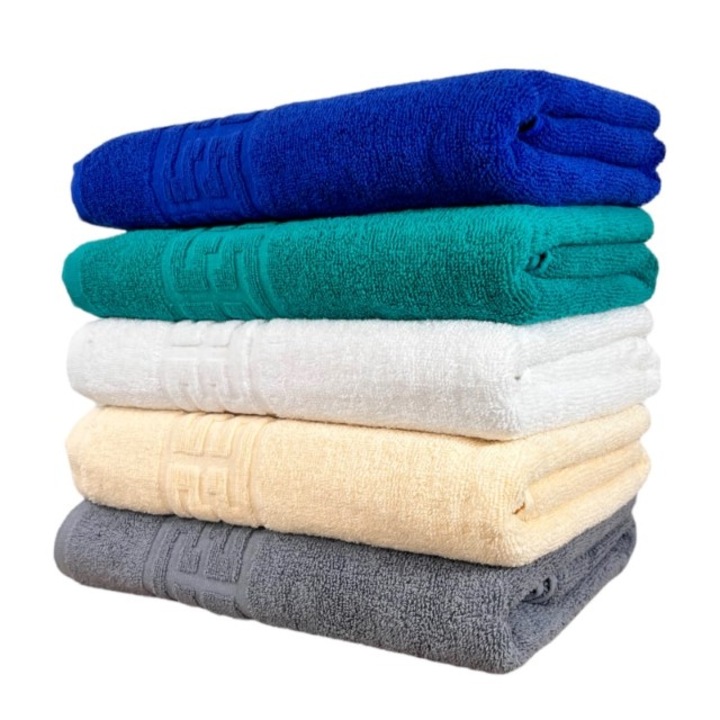 Set 5 prosoape de baie, Bumbac, Uni, Bordura Greceasca, 500g/m², 70x140cm, M6, Multicolor