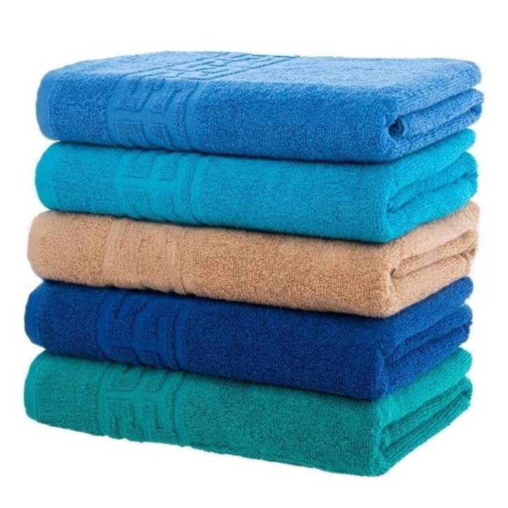 Set 5 prosoape de fata, Bumbac, Uni, Bordura Greceasca, 500g/m², 50x90cm, M9, Multicolor