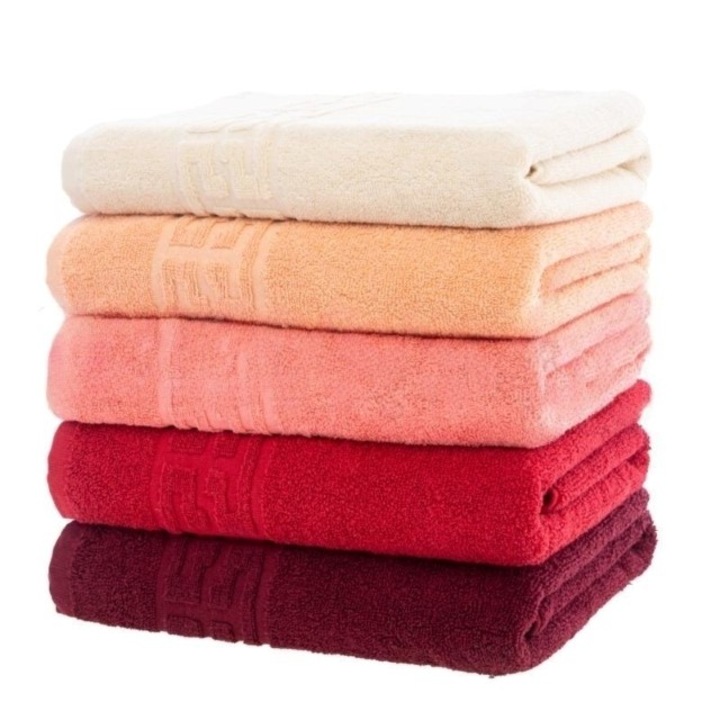 Set 5 prosoape de baie, Bumbac, Uni, Bordura Greceasca, 500g/m², 70x140cm, M11, Multicolor