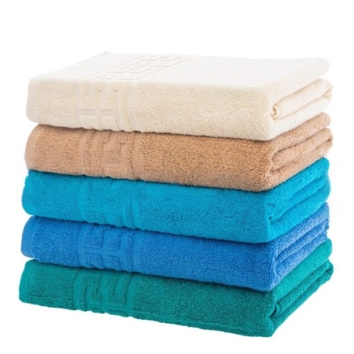 Set 5 prosoape de maini, Bumbac, Uni, Bordura Greceasca, 500g/m², 30X50cm, M13, Multicolor