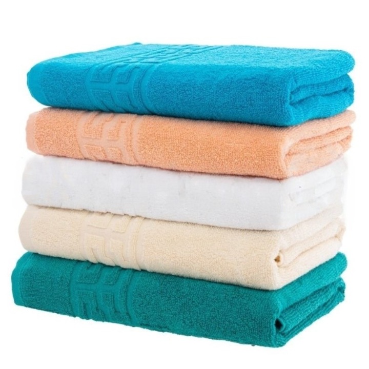 Set 5 prosoape de maini, Bumbac, Uni, Bordura Greceasca, 500g/m², 30X50cm, M18, Multicolor