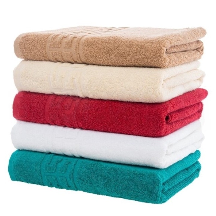 Set 5 prosoape de fata, Bumbac, Uni, Bordura Greceasca, 500g/m², 50x90cm, M23, Multicolor