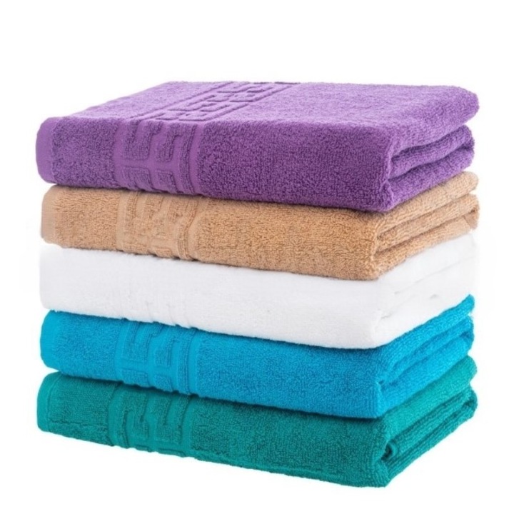 Set 5 prosoape de fata, Bumbac, Uni, Bordura Greceasca, 500g/m², 50x90cm, M25, Multicolor