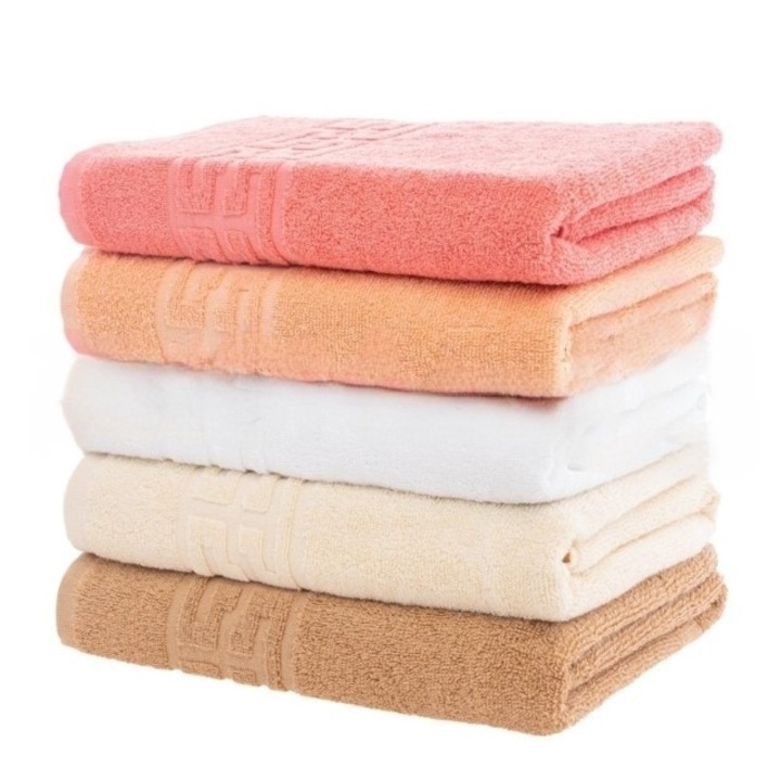 Set 5 prosoape de baie, Bumbac, Uni, Bordura Greceasca, 500g/m², 70x140cm, M28, Multicolor