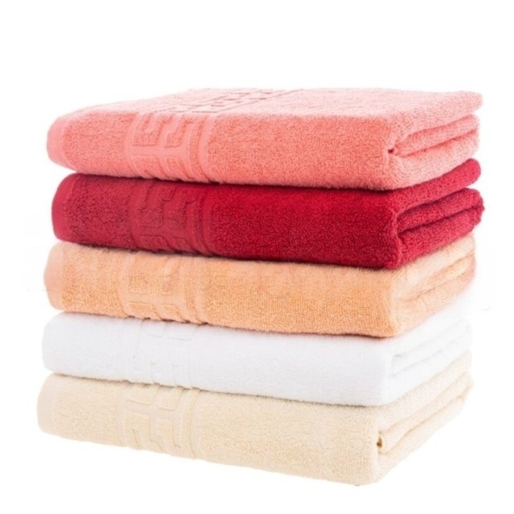 Set 5 prosoape de fata, Bumbac, Uni, Bordura Greceasca, 500g/m², 50x90cm, M29, Multicolor