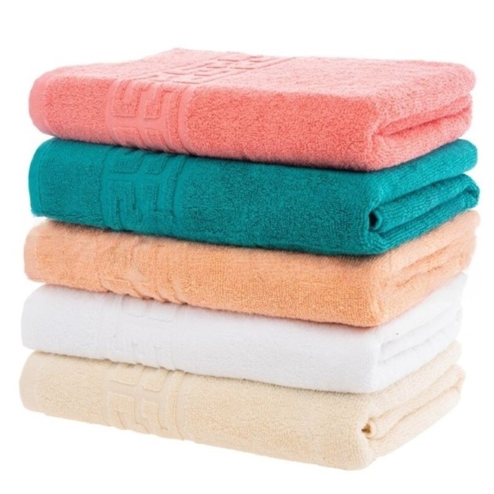 Set 5 prosoape de fata, Bumbac, Uni, Bordura Greceasca, 500g/m², 50x90cm, M30, Multicolor