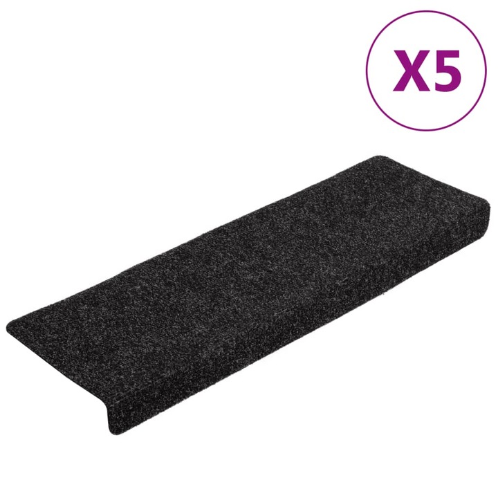Covorase scari vidaXL, 5 buc., negru, 65x21x4 cm, cusatura punch 1.5 kg