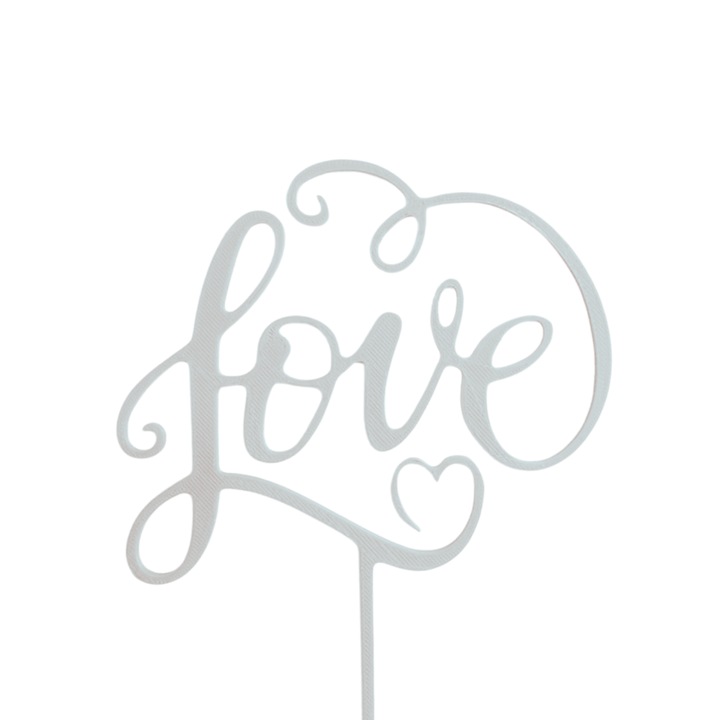 Tortadísz, "LOVE" esküvői felső, 15 x 12,5 cm elefántcsont fehér