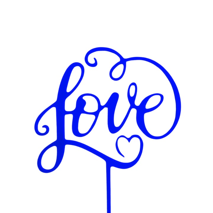 Tortadísz, "LOVE" esküvői topper, 15 x 12,5 cm cm kék