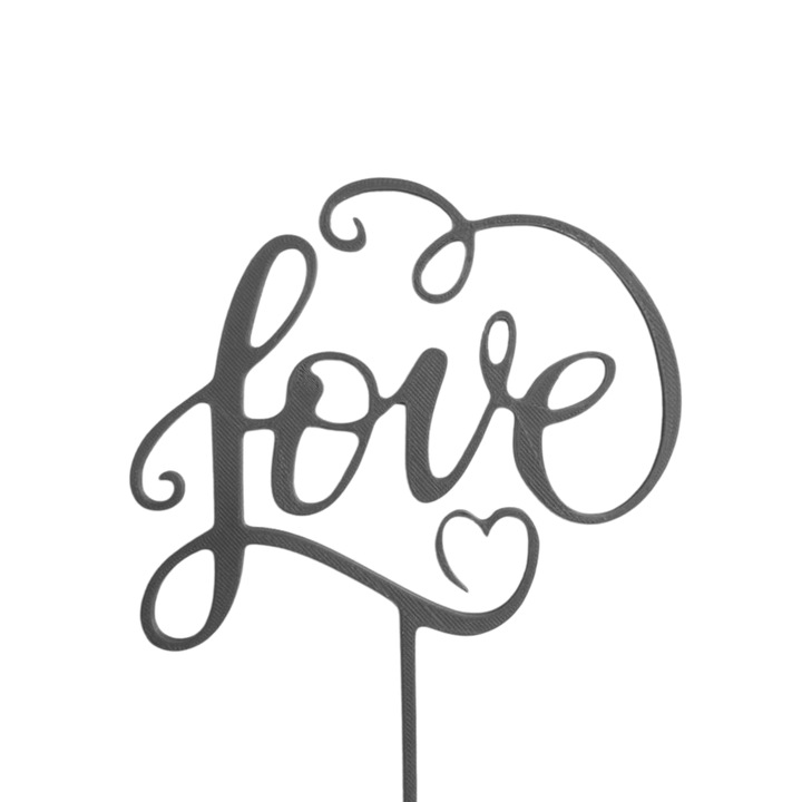 Tortadísz, "LOVE" esküvői felső, 15 x 12,5 cm ezüst