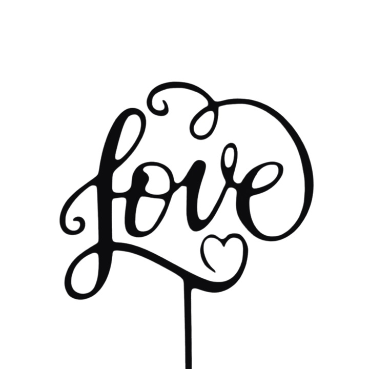 Tortadísz, "LOVE" esküvői felső, 15 x 12,5 cm fekete