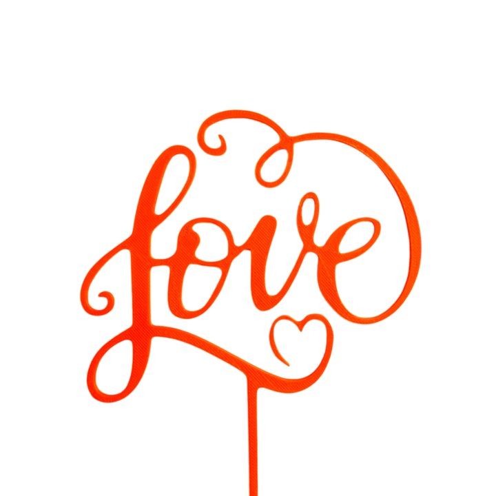 Tortadísz, "LOVE" esküvői topper, 15 x 12,5 cm narancssárga