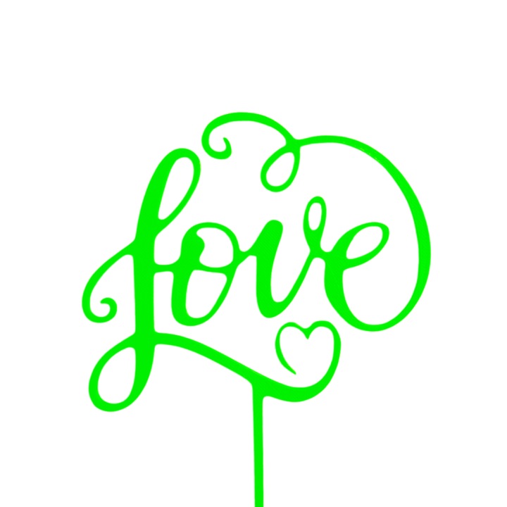 Tortadísz, "LOVE" esküvői topper, 15 x 12,5 cm zöld