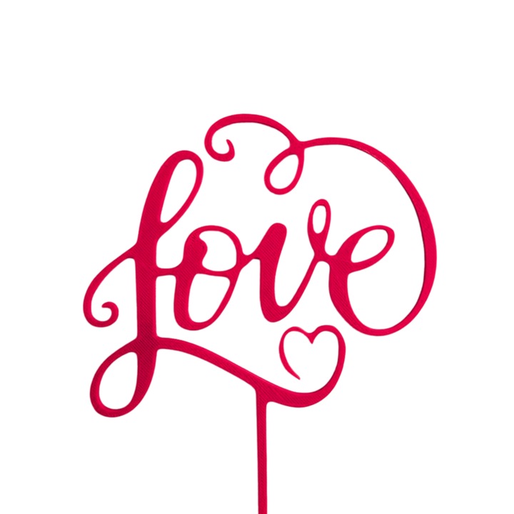 Tortadísz, "LOVE" esküvői topper, 15 x 12,5 cm málna rózsaszín