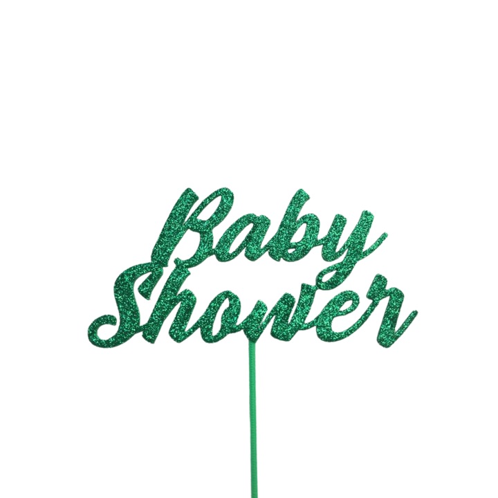 Декорация за торта Baby Shower, бебешко парти със зелен блясък, 17 см