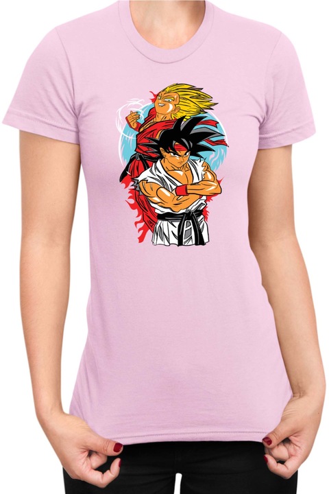Női póló Dragon Ball Z Goku Street Figther, Világos rózsaszín