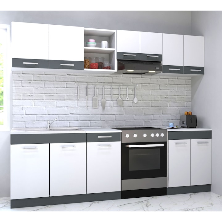 Set bucatarie Badenmob, seria sarona 240,02x190x52cm, alb/antracit